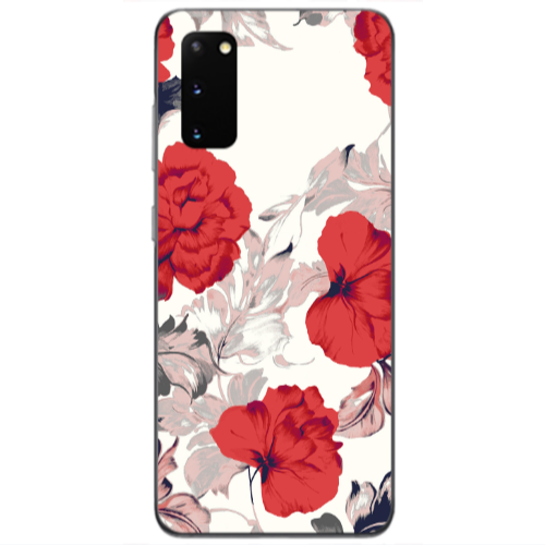 Samsung S20 Red Flowers Transparent Silicone TPU Θήκη