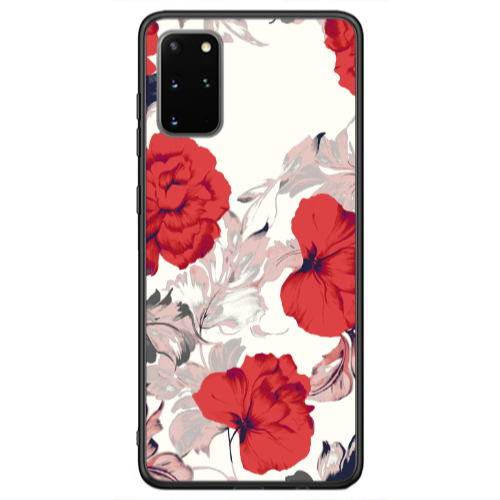 Samsung S20 Red Flowers Black Glossy Θήκη