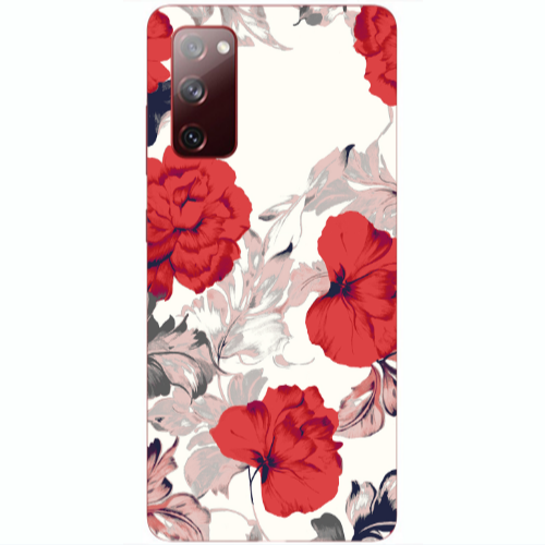 Samsung S20 FE Red Flowers Transparent Silicone TPU Θήκη