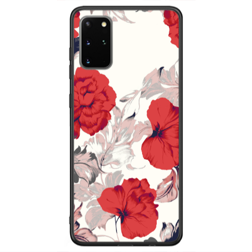 Samsung S20 FE Red Flowers Black Glossy Θήκη