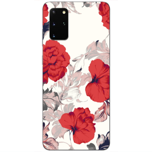 Samsung S20 Plus Red Flowers Transparent Silicone TPU Θήκη