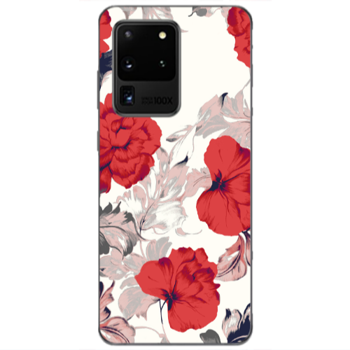 Samsung S20 Ultra Red Flowers Transparent Silicone TPU Θήκη
