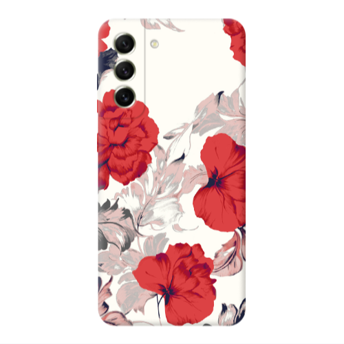 Samsung S21 Red Flowers Transparent Silicone TPU Θήκη
