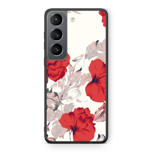 Samsung S21 Red Flowers Black Glossy Θήκη