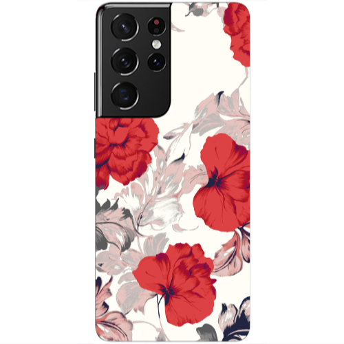 Samsung S21 Ultra Red Flowers Transparent Silicone TPU Θήκη