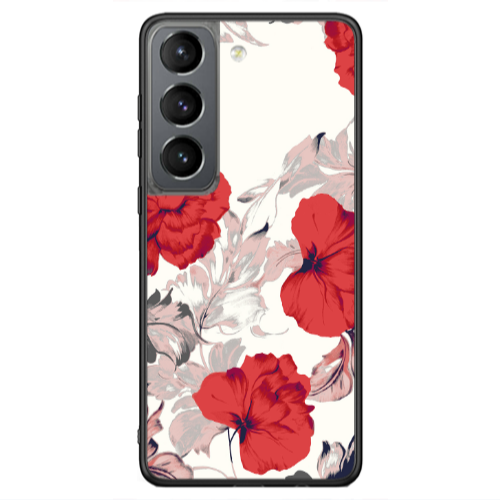 Samsung S21 Ultra Red Flowers Black Glossy Θήκη