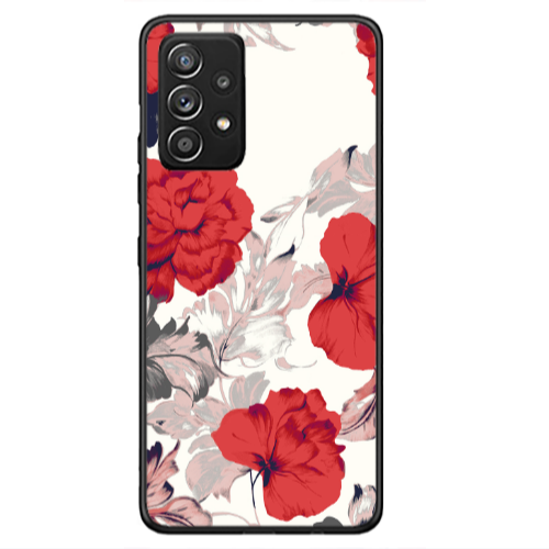 Samsung A53 Red Flowers Black Glossy Θήκη