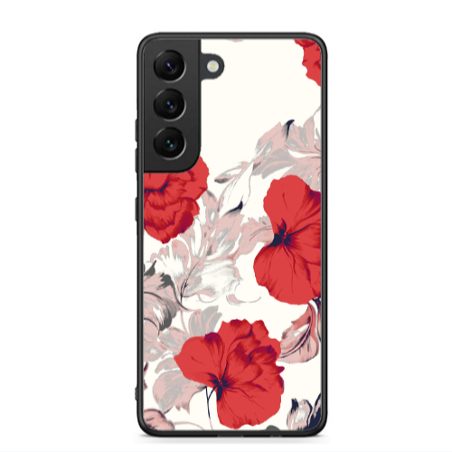 Samsung S22 Plus Red Flowers Black Glossy Θήκη