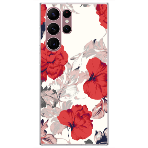 Samsung S22 Ultra Red Flowers Transparent Silicone TPU Θήκη