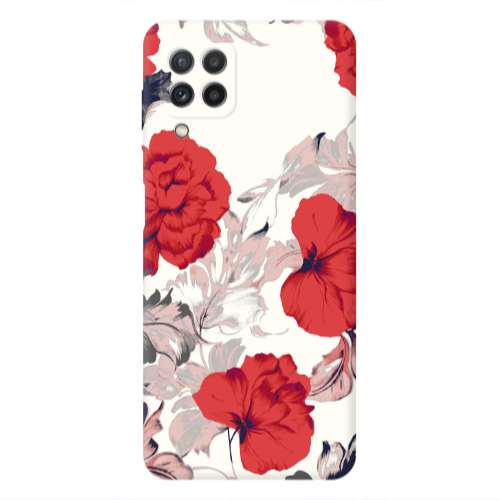 Samsung A22 4G Red Flowers Transparent Silicone TPU Θήκη