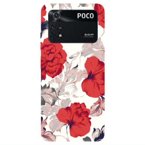 Xiaomi Poco M4 Pro 4G Red Flowers Transparent Silicone TPU Θήκη