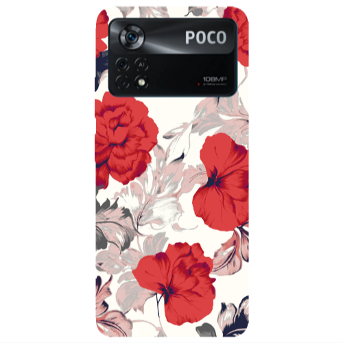 Xiaomi Poco X4 Pro Red Flowers Transparent Silicone TPU Θήκη