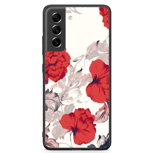 Samsung S21 FE Red Flowers Black Glossy Θήκη