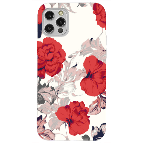 Apple iPhone 12 Pro Red Flowers Transparent Silicone TPU Θήκη