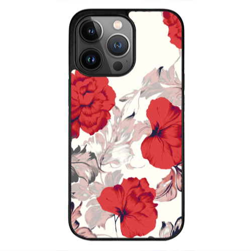Apple iPhone 12 Pro Max Red Flowers Black Glossy Θήκη