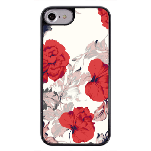 Apple iPhone 7 Red Flowers Black Glossy Θήκη
