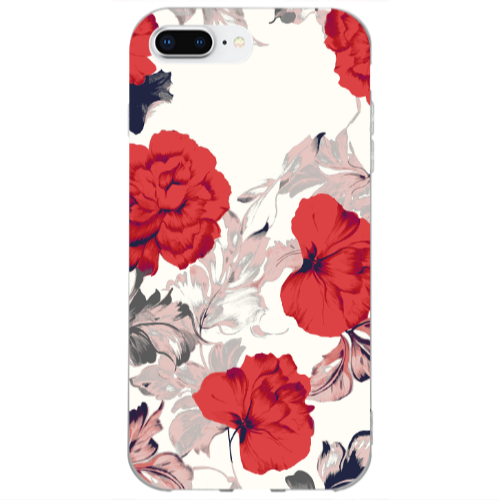 Apple iPhone 7 Plus Red Flowers Transparent Silicone TPU Θήκη