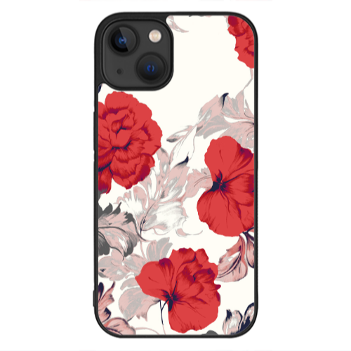 Apple iPhone 13 Mini Red Flowers Black Glossy Θήκη