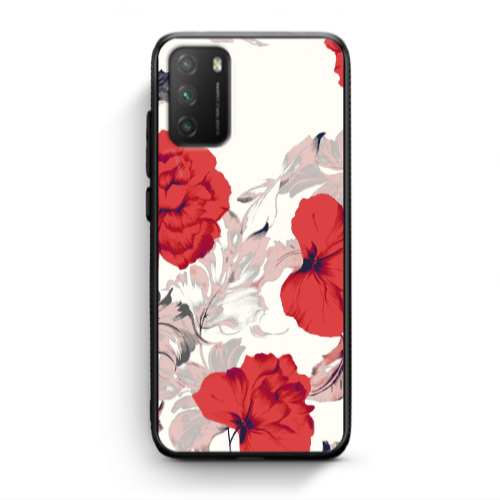 Xiaomi Poco M3 Red Flowers Black Glossy Θήκη