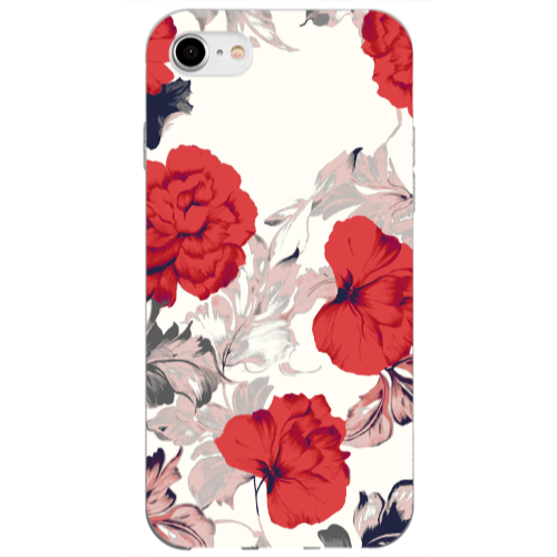Apple iPhone SE 2020 Red Flowers Transparent Silicone TPU Θήκη