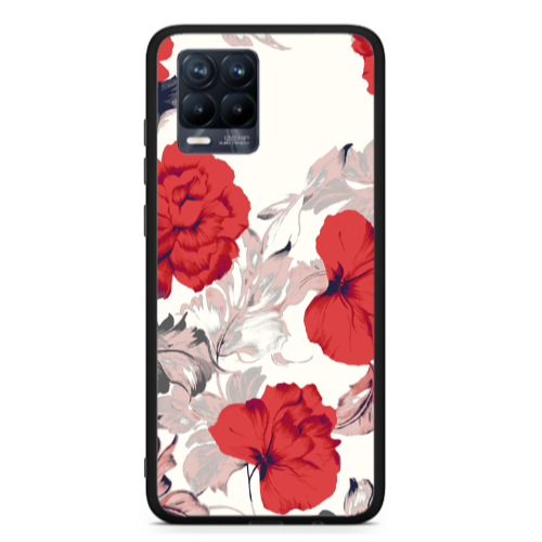 Realme 8  Red Flowers Black Glossy Θήκη