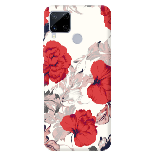 Realme C25 Red Flowers Transparent Silicone TPU Θήκη