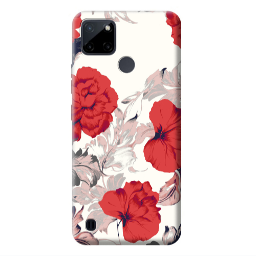 Realme C25Y Red Flowers Transparent Silicone TPU Θήκη