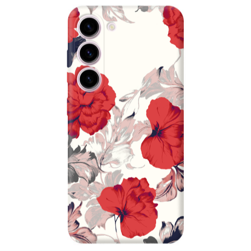 Samsung S23 Red Flowers Transparent Silicone TPU Θήκη