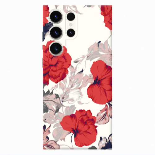 Samsung S23 Ultra Red Flowers Transparent Silicone TPU Θήκη