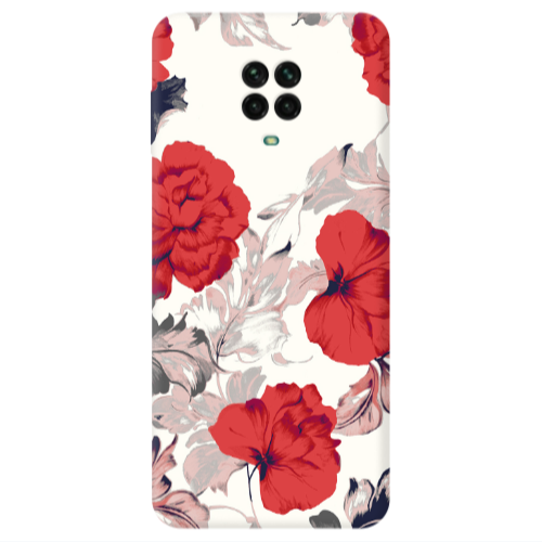 Xiaomi Redmi Note 9S Red Flowers Transparent Silicone TPU Θήκη