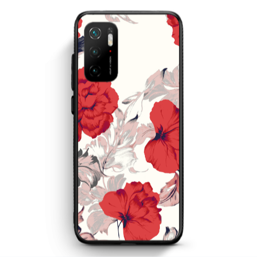 Xiaomi Poco M3 Pro Red Flowers Black Glossy Θήκη