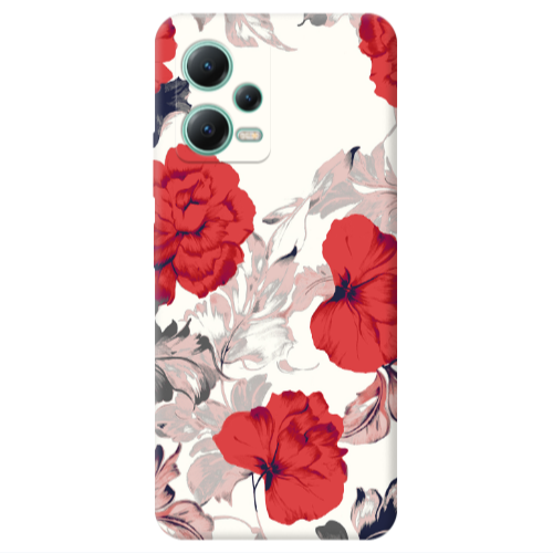 Xiaomi Redmi Note 12 Pro 5G Red Flowers Transparent Silicone TPU Θήκη