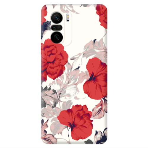 Xiaomi Poco F3 Red Flowers Transparent Silicone TPU Θήκη