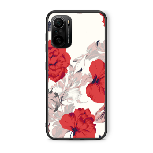 Xiaomi Poco F3 Red Flowers Black Glossy Θήκη