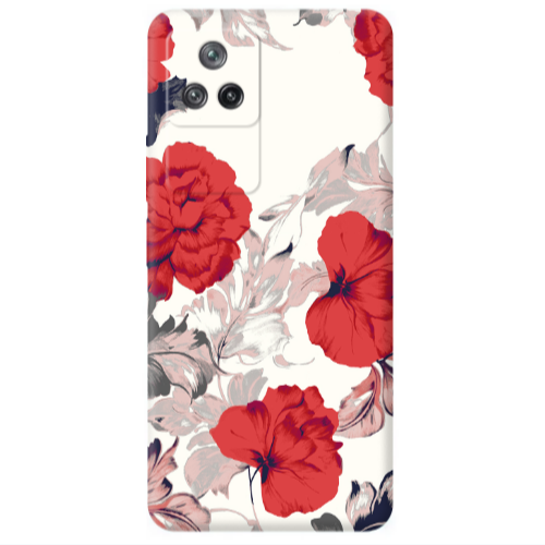 Xiaomi Poco F4 Red Flowers Transparent Silicone TPU Θήκη