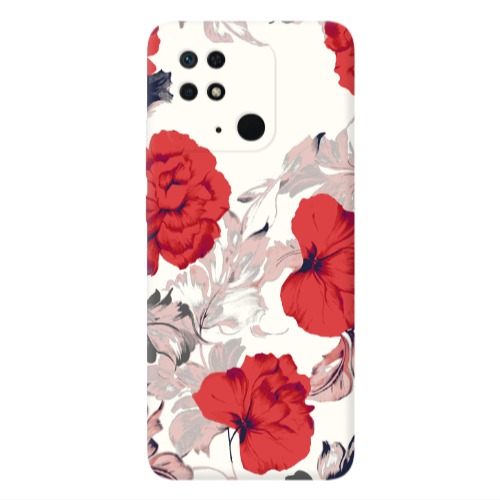 Xiaomi Poco C40 Red Flowers Transparent Silicone TPU Θήκη