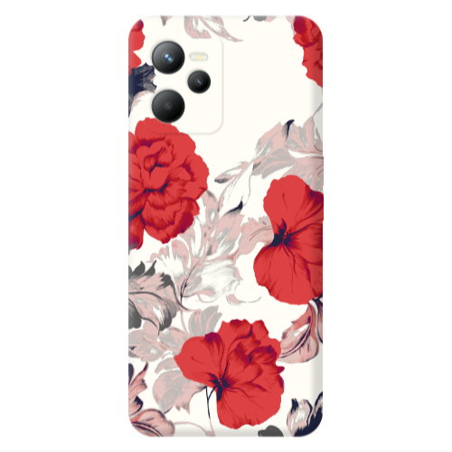 Realme C35 Red Flowers Transparent Silicone TPU Θήκη