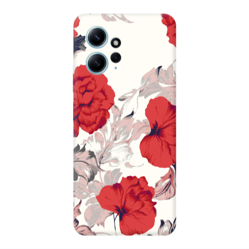 Xiaomi Redmi Note 12 4G Red Flowers Transparent Silicone TPU Θήκη