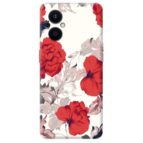Oppo Reno 7 Lite Red Flowers Transparent Silicone TPU Θήκη