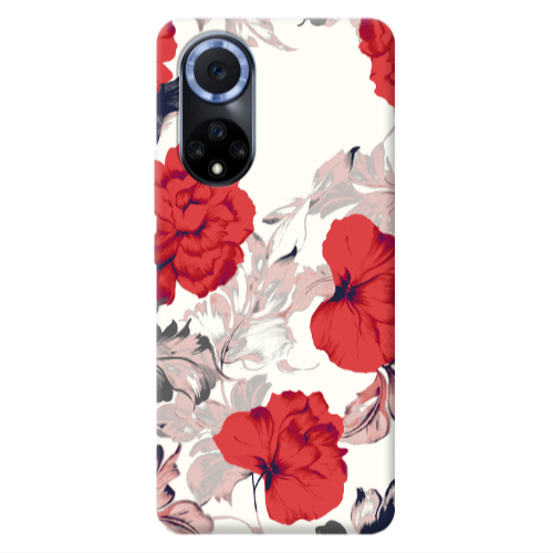 Huawei Nova 9 Red Flowers Transparent Silicone TPU Θήκη