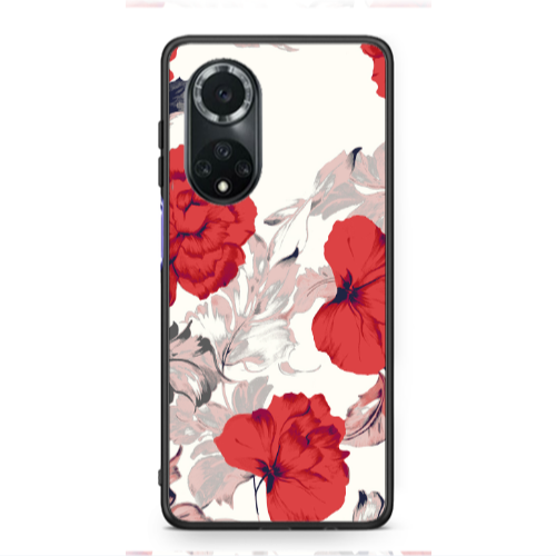 Huawei Nova 9 Red Flowers Black Glossy Θήκη