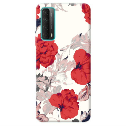 Huawei P Smart 2021 Red Flowers Transparent Silicone TPU Θήκη