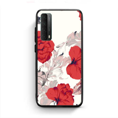 Huawei P Smart 2021 Red Flowers Black Glossy Θήκη