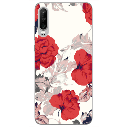 Huawei P30 Red Flowers Transparent Silicone TPU Θήκη