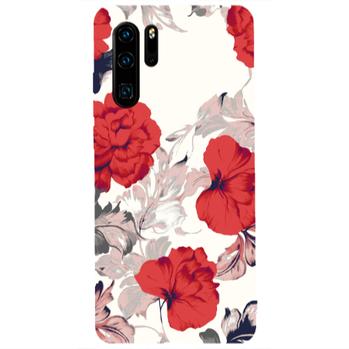 Huawei P30 Pro Red Flowers Transparent Silicone TPU Θήκη