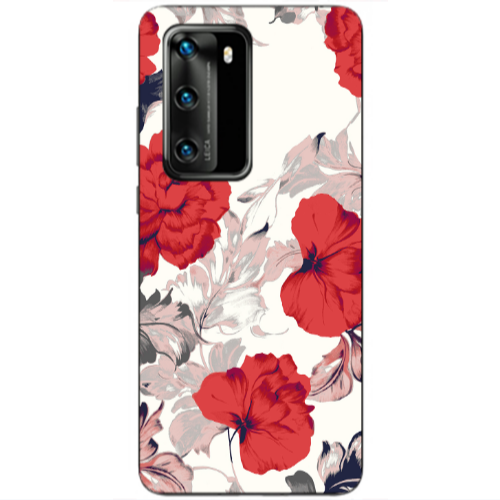 Huawei P40 Red Flowers Transparent Silicone TPU Θήκη