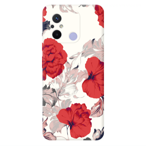 Xiaomi Redmi 12C Red Flowers Transparent Silicone TPU Θήκη