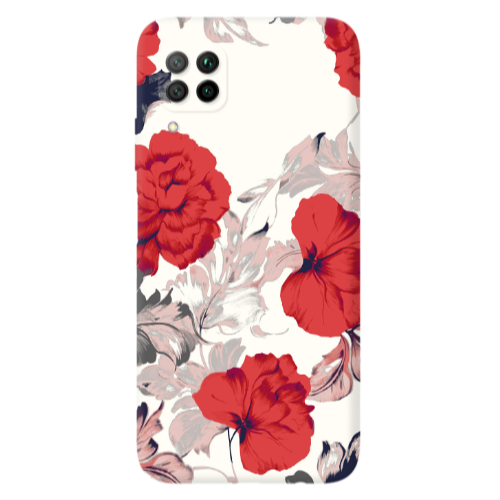 Huawei P40 Lite Red Flowers Transparent Silicone TPU Θήκη