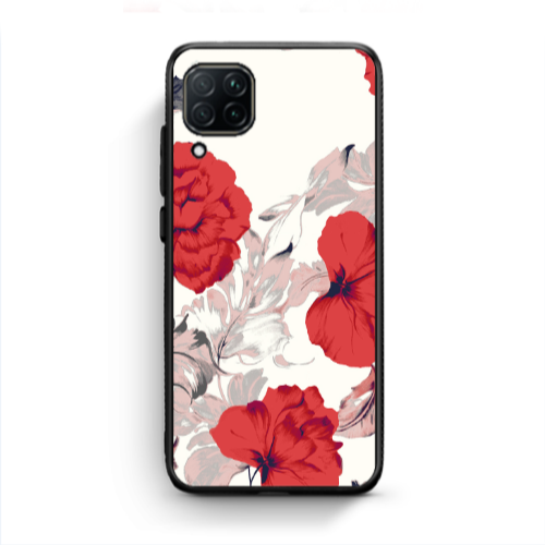 Huawei P40 Lite Red Flowers Black Glossy Θήκη