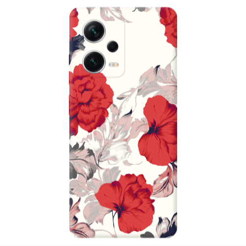 Xiaomi Redmi Note 12 5G Red Flowers Transparent Silicone TPU Θήκη